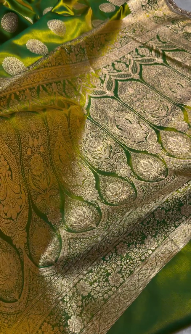 Royal Emerald Green Banarasi Silk Saree with Zari Buti & Designer Border