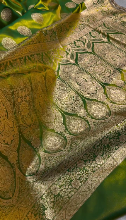 Royal Emerald Green Banarasi Silk Saree with Zari Buti & Designer Border
