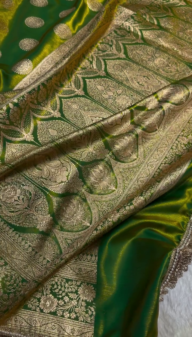 Royal Emerald Green Banarasi Silk Saree with Zari Buti & Designer Border