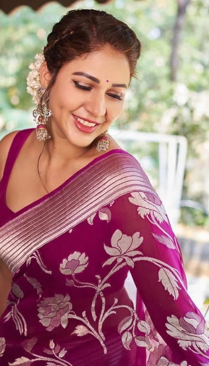 Sitara - Purple Banarasi Silk Saree with Jacquard Weave and Matching Blouse