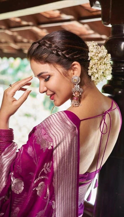 Sitara - Purple Banarasi Silk Saree with Jacquard Weave and Matching Blouse
