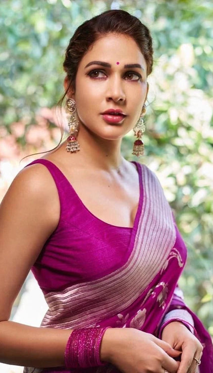 Sitara - Purple Banarasi Silk Saree with Jacquard Weave and Matching Blouse