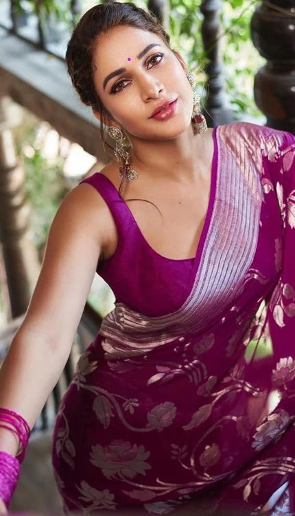 Sitara - Purple Banarasi Silk Saree with Jacquard Weave and Matching Blouse