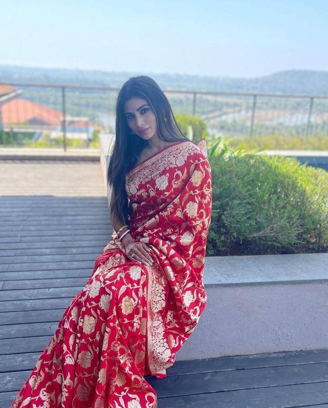 Shantibai – Red Soft Banarasi Silk Saree with Jacquard Weaving
