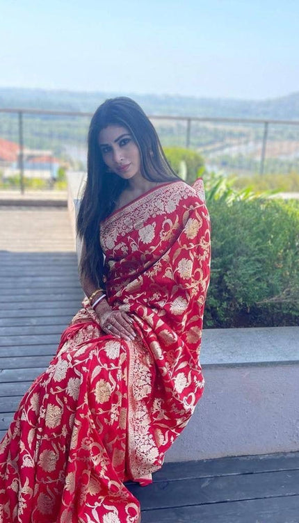 Shantibai – Red Soft Banarasi Silk Saree with Jacquard Weaving