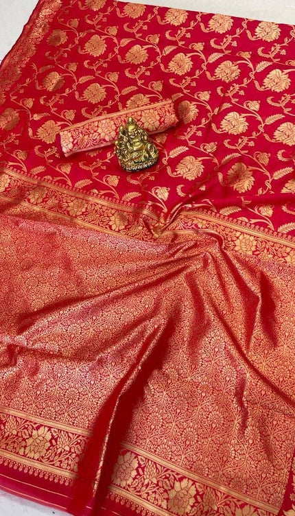 Shantibai – Red Soft Banarasi Silk Saree with Jacquard Weaving