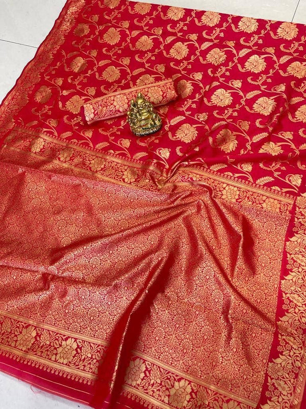 Shantibai – Red Soft Banarasi Silk Saree with Jacquard Weaving