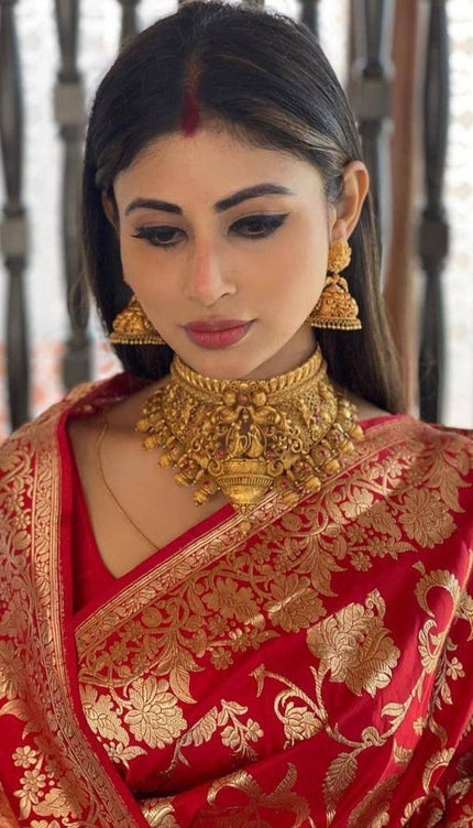 Shantibai – Red Soft Banarasi Silk Saree with Jacquard Weaving