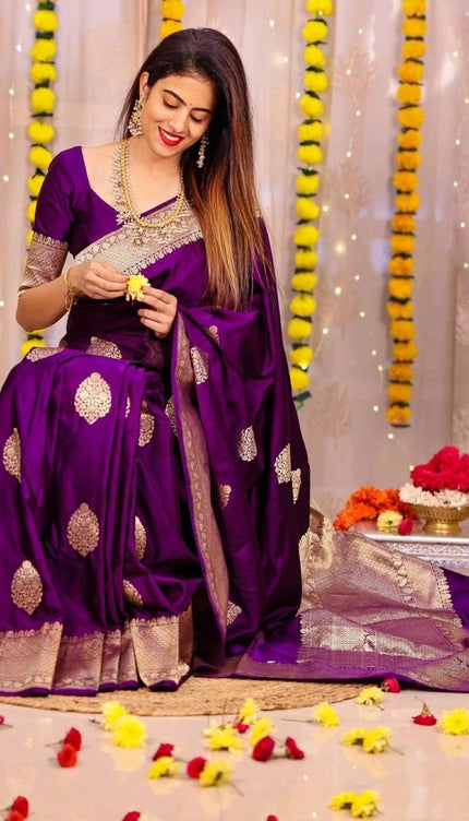 Vanshika – Purple Soft Banarasi Silk Saree with Jacquard Weaving