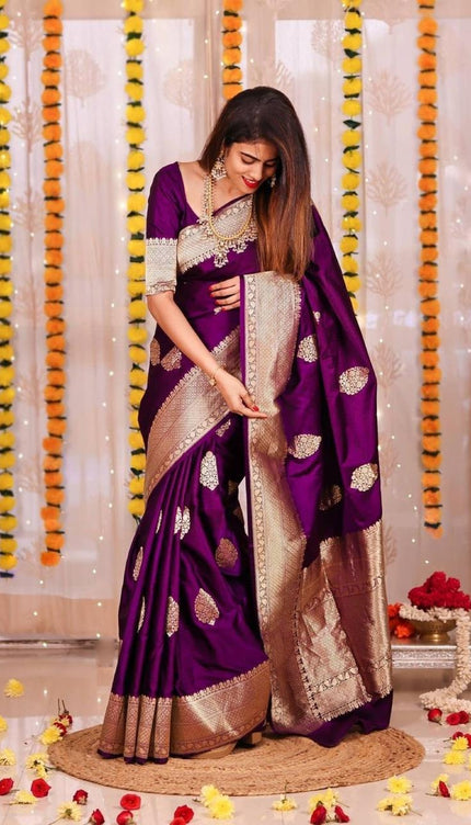 Vanshika – Purple Soft Banarasi Silk Saree with Jacquard Weaving