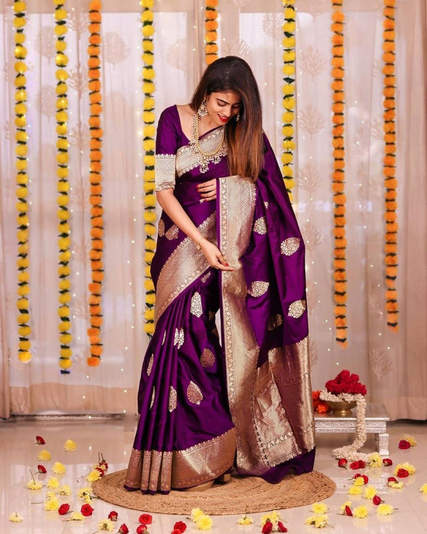 Vanshika – Purple Soft Banarasi Silk Saree with Jacquard Weaving