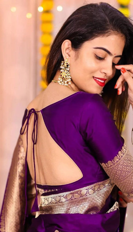 Vanshika – Purple Soft Banarasi Silk Saree with Jacquard Weaving