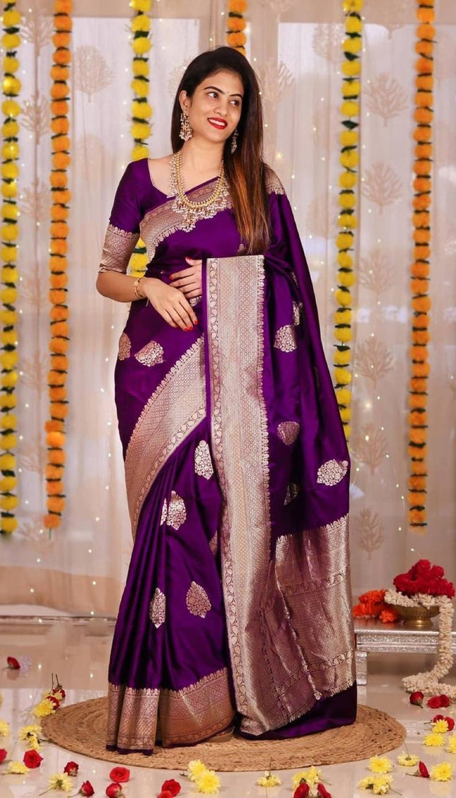 Vanshika – Purple Soft Banarasi Silk Saree with Jacquard Weaving