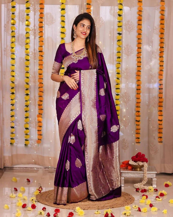 Vanshika – Purple Soft Banarasi Silk Saree with Jacquard Weaving
