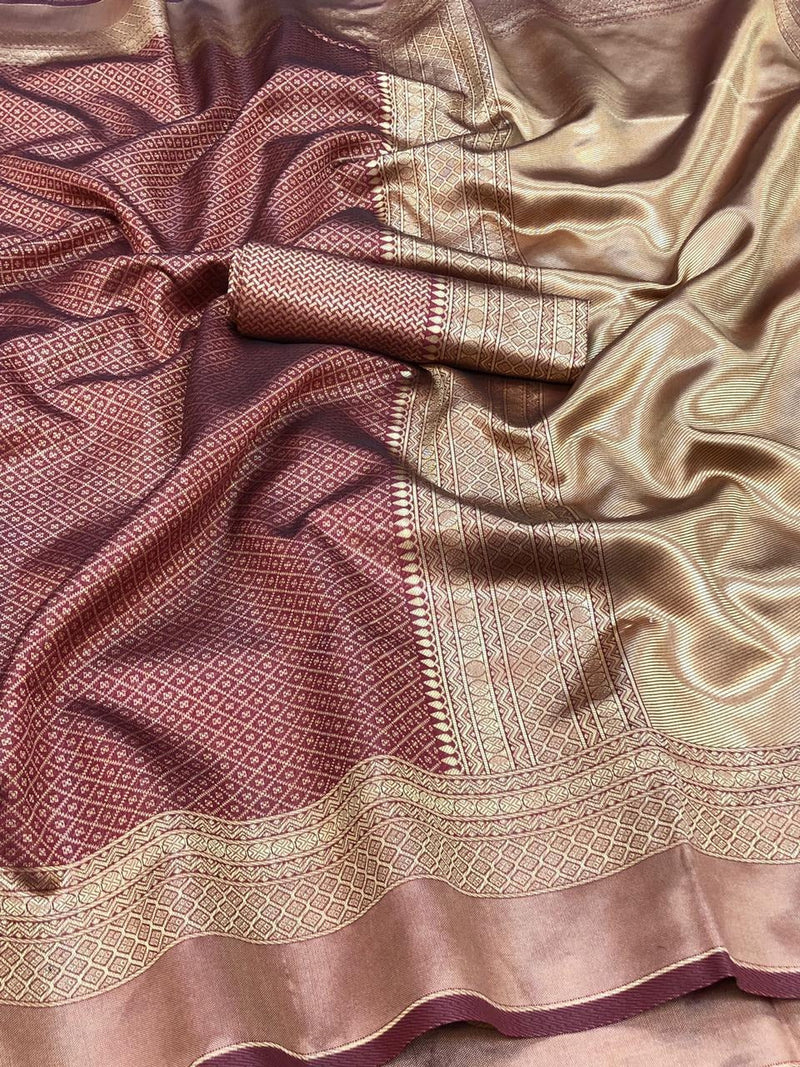 Rambha - Wine Soft Banarasi Silk Saree with Classic Jacquard Weaving