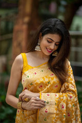Prachi - Yellow Soft Silk Saree with Jacquard Weaving