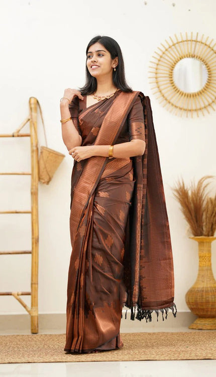 Maruti - Brown Soft Silk Saree with Jacquard Woven Border
