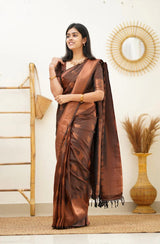 Maruti - Brown Soft Silk Saree with Jacquard Woven Border