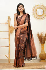 Maruti - Brown Soft Silk Saree with Jacquard Woven Border