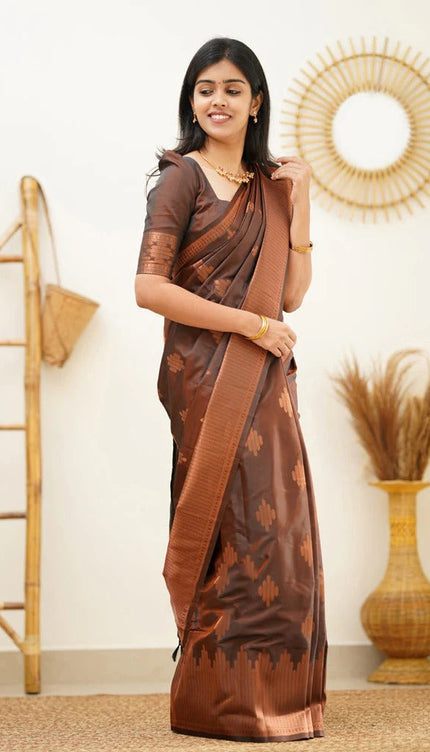 Maruti - Brown Soft Silk Saree with Jacquard Woven Border