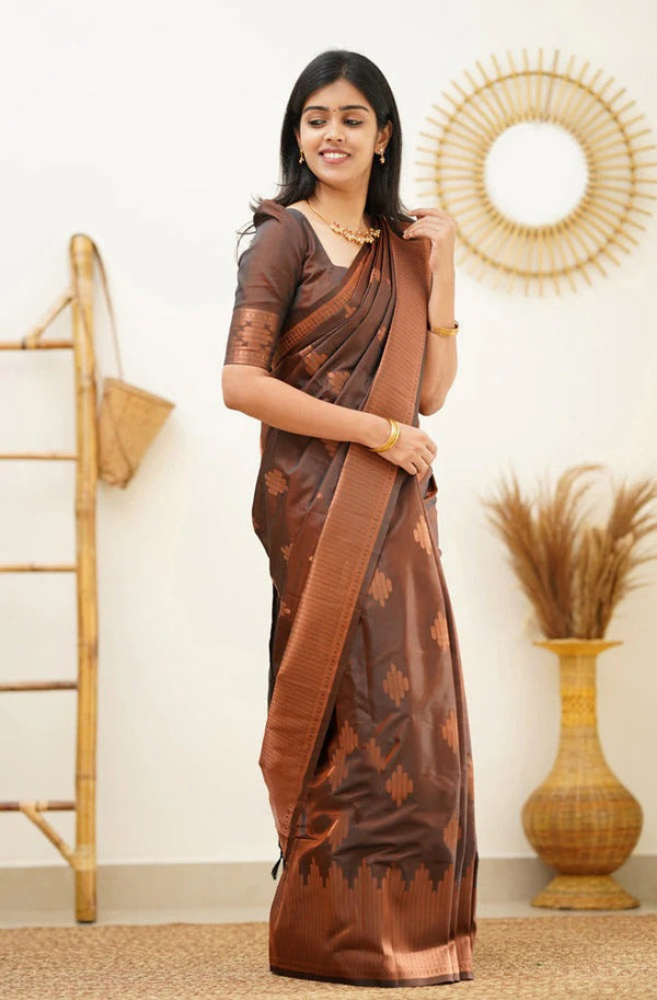 Maruti - Brown Soft Silk Saree with Jacquard Woven Border
