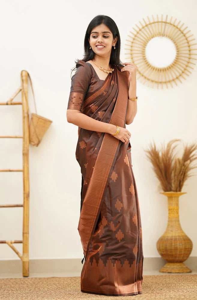 Maruti - Brown Soft Silk Saree with Jacquard Woven Border