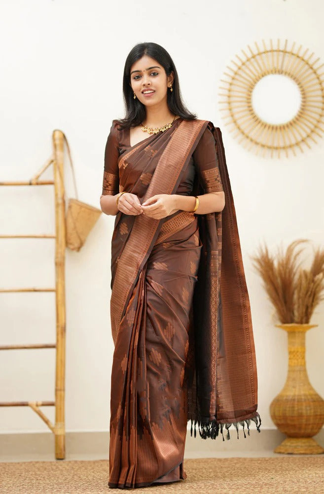 Maruti - Brown Soft Silk Saree with Jacquard Woven Border