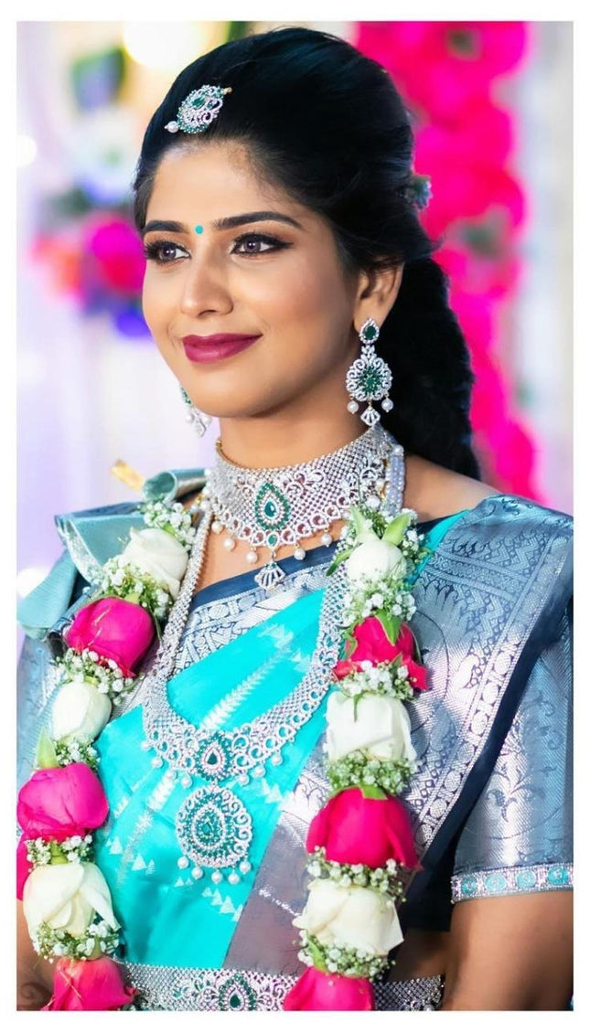 Vedhika - Firozi Banarasi Silk Saree with Blue Zari Contrast
