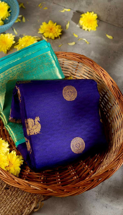 Nandita - Blue Banarasi Silk Saree with Firozi Jacquard Blouse