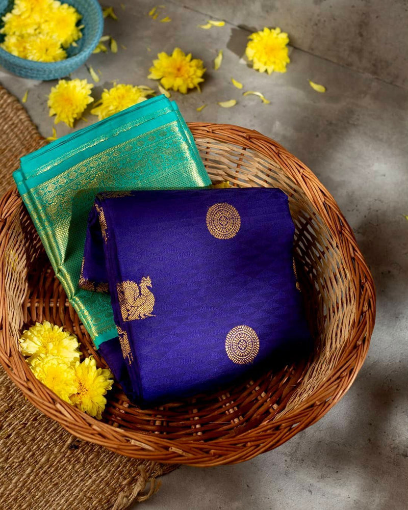Nandita - Blue Banarasi Silk Saree with Firozi Jacquard Blouse