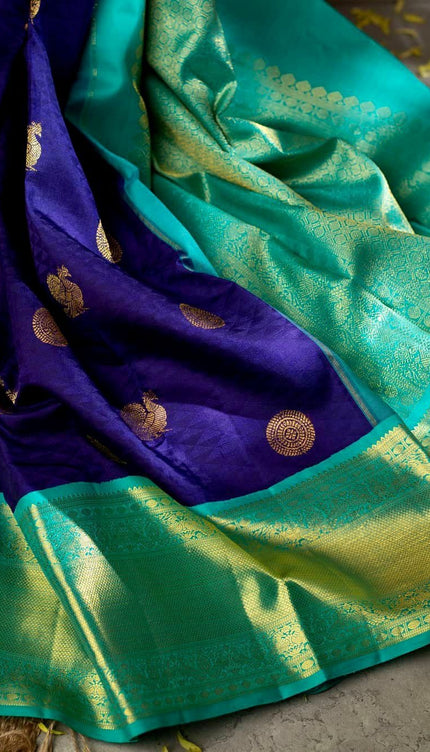 Nandita - Blue Banarasi Silk Saree with Firozi Jacquard Blouse
