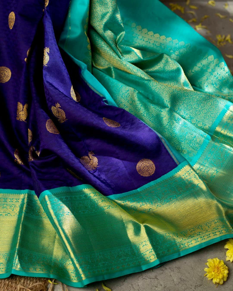 Nandita - Blue Banarasi Silk Saree with Firozi Jacquard Blouse