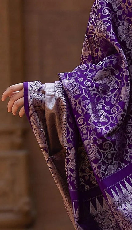 Varnika - Purple Banarasi Silk Saree with Rich Silver Jacquard and Matching Blouse