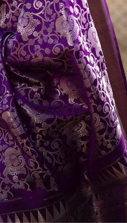 Varnika - Purple Banarasi Silk Saree with Rich Silver Jacquard and Matching Blouse