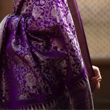 Varnika - Purple Banarasi Silk Saree with Rich Silver Jacquard and Matching Blouse