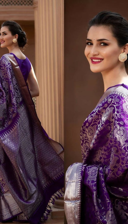 Varnika - Purple Banarasi Silk Saree with Rich Silver Jacquard and Matching Blouse