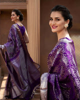 Varnika - Purple Banarasi Silk Saree with Rich Silver Jacquard and Matching Blouse