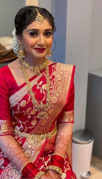Vimala – Red Soft Silk Saree with Red Jacquard Blouse